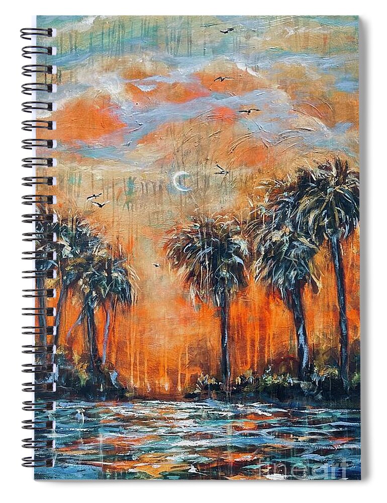 Palms Spiral Notebook featuring the painting Afternoon on the River by Linda Olsen