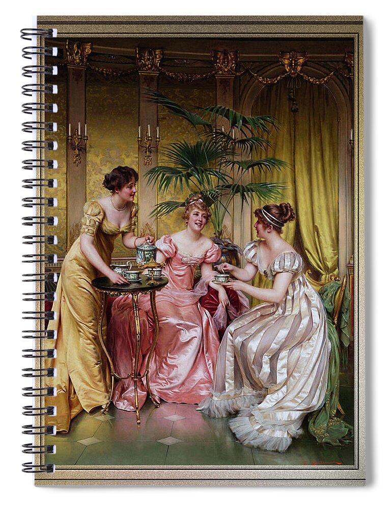 Afternoon Tea Spiral Notebook featuring the painting Afternoon Tea by Frederic Soulacroix by Xzendor7