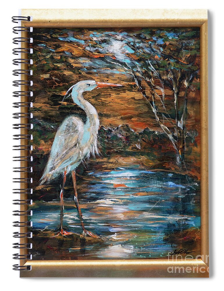 Ibis Spiral Notebook featuring the painting Aged Crane by Linda Olsen
