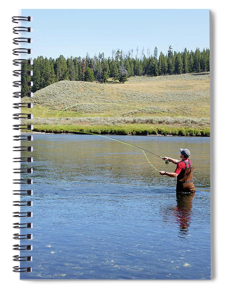 Ahhhh Spiral Notebook featuring the photograph Ahhhh, West and Weewaxation at Wast -- Fisherman in Yellowstone National Park, Wyoming by Darin Volpe