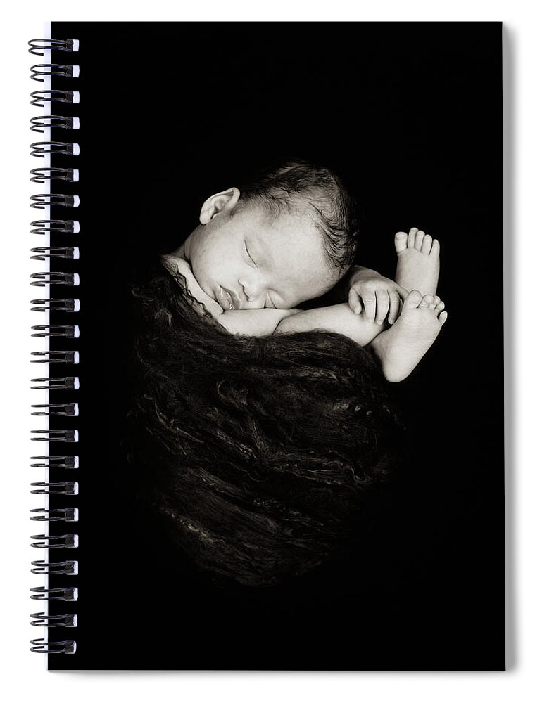 Black & White Spiral Notebook featuring the photograph Aiden in Black Silk by Anne Geddes