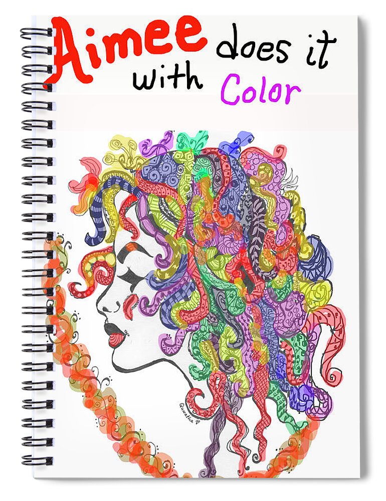 Aimee Spiral Notebook featuring the drawing Aimee by Quwatha Valentine