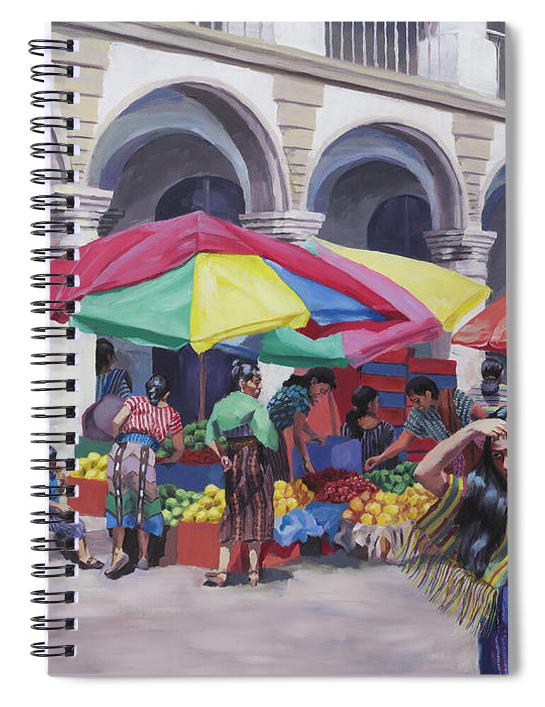 Market Spiral Notebook featuring the painting Aititlan Market by Jordan Henderson