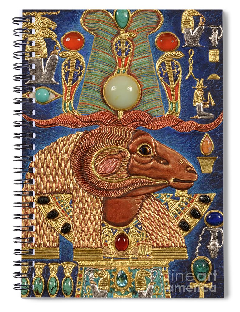 Ancient Spiral Notebook featuring the mixed media Akem-Shield of Khnum-Ptah-Tatenen and the Egg of Creation by Ptahmassu Nofra-Uaa