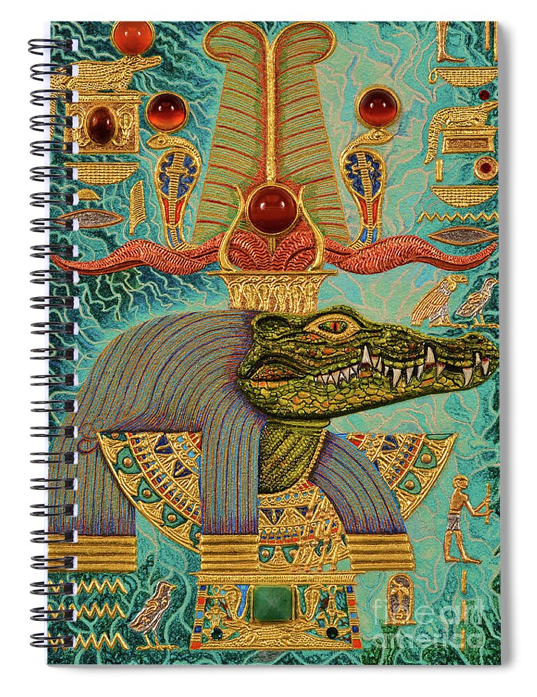 Ancient Spiral Notebook featuring the mixed media Akem-Shield of Sobek-Ra Lord of Terror by Ptahmassu Nofra-Uaa