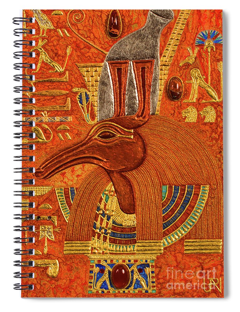 Ancient Spiral Notebook featuring the mixed media Akem-Shield of Sutekh Who is Great of Strength by Ptahmassu Nofra-Uaa