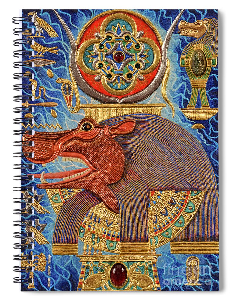 Ancient Spiral Notebook featuring the mixed media Akem-Shield of Taweret Who Belongs to the Doum Palm by Ptahmassu Nofra-Uaa