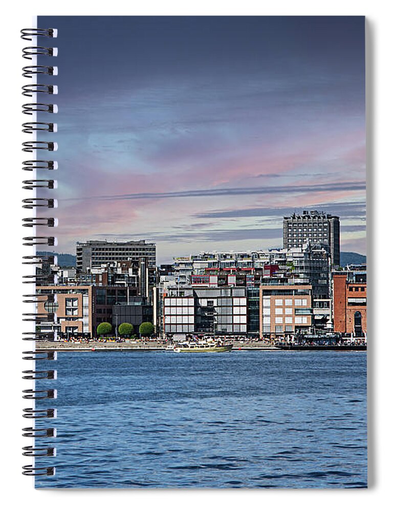 Oslo Spiral Notebook featuring the photograph Akerbrygge district of Oslo. by Bernhard Schaffer