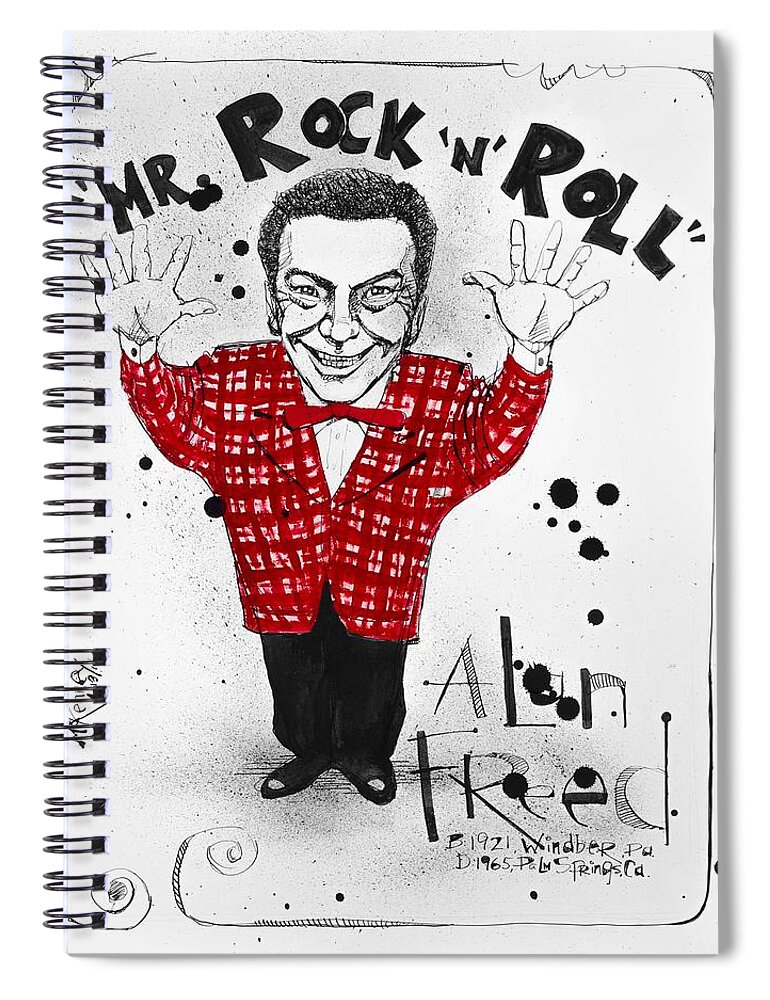  Spiral Notebook featuring the drawing Alan Freed by Phil Mckenney