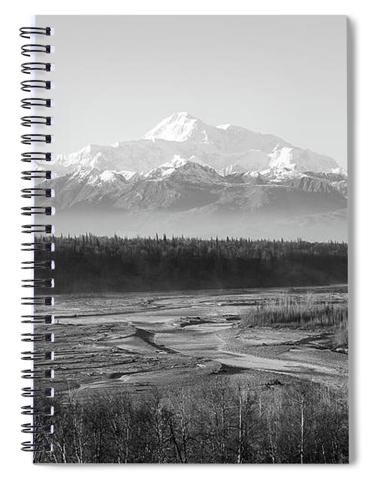 Usa Spiral Notebook featuring the photograph Alaska Epic Denali BW by William Kennedy