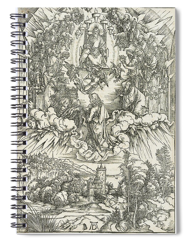 Albrecht DÜrer Saint John Before God And The Elders Spiral Notebook featuring the painting ALBRECHT DURER Saint John before God and the Elders, from the Apocalypse by MotionAge Designs