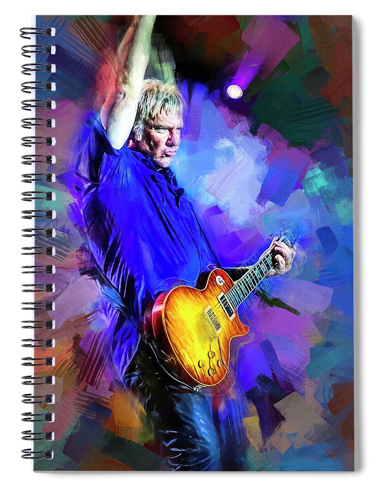 Alex Lifeson Spiral Notebook featuring the mixed media Alex Lifeson Guitarist by Mal Bray