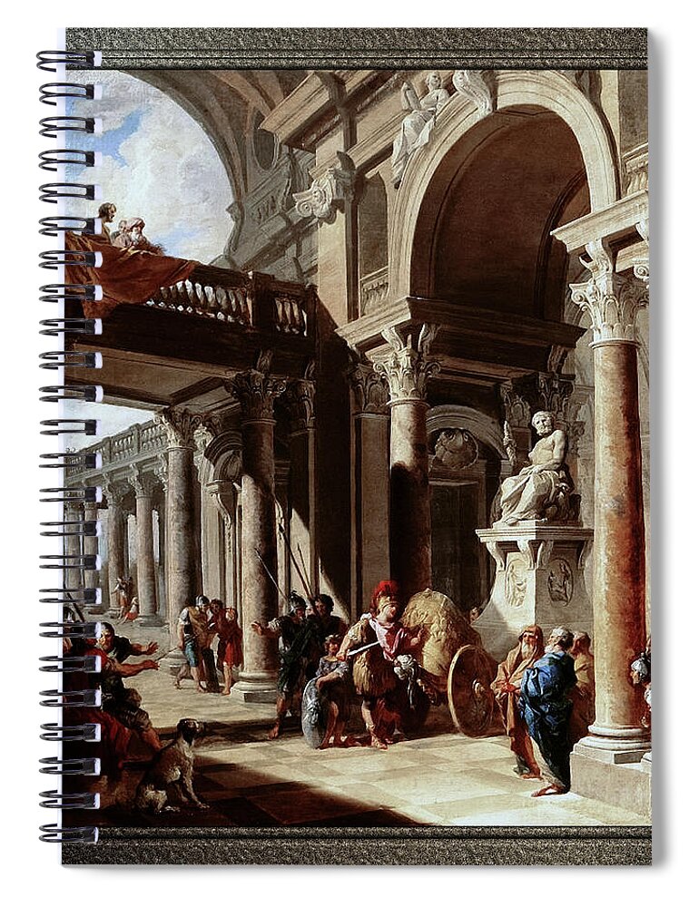 Alexander The Great Cutting The Gordian Knot Spiral Notebook featuring the painting Alexander the Great Cutting the Gordian Knot by Giovanni Paolo Pannini by Xzendor7