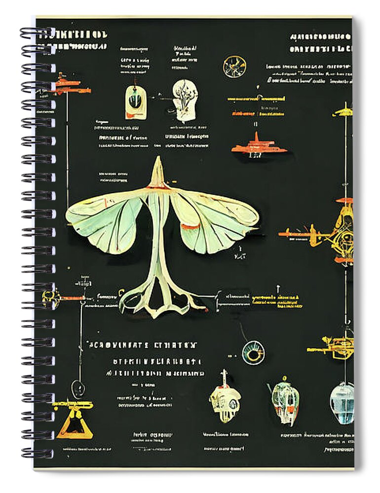 Alien Spiral Notebook featuring the digital art Alien Insects #6 by Nickleen Mosher