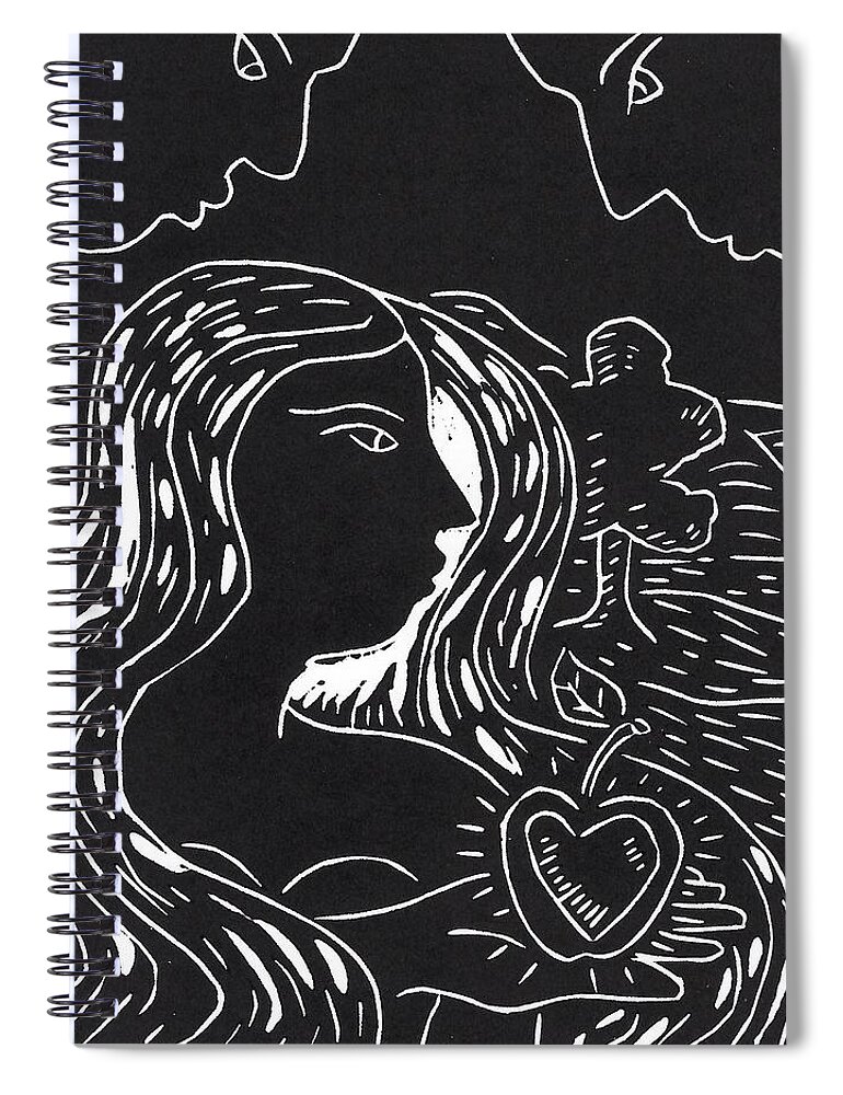 Black And White Spiral Notebook featuring the relief All about Eve by Gerry High