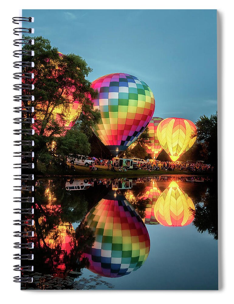 Hot Air Balloons Spiral Notebook featuring the photograph All Balloon Glow 2 - Centralia Balloon Fest by Susan Rissi Tregoning