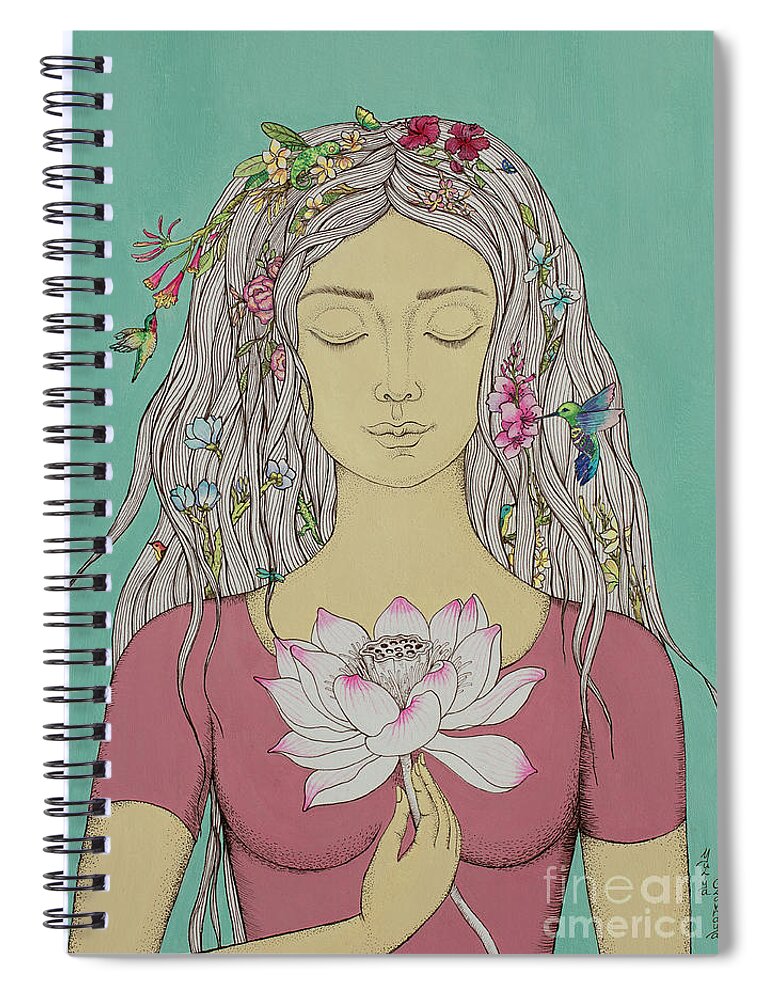 Lotus Spiral Notebook featuring the painting All is inside by Yuliya Glavnaya