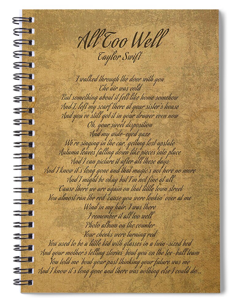 All Too Well by Taylor Swift Vintage Song Lyrics on Parchment Spiral  Notebook by Design Turnpike - Instaprints