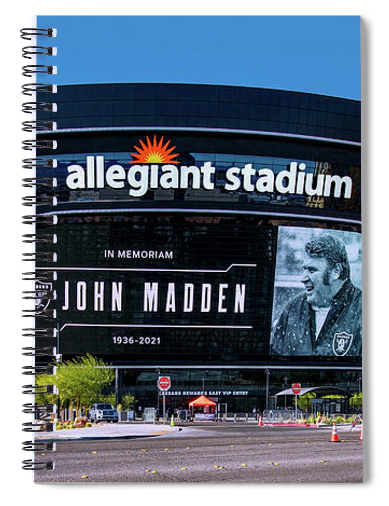 John Madden Spiral Notebook featuring the photograph Allegiant Stadium Las Vegas Raiders John Madden Tribute Game day Panoramic View by Aloha Art