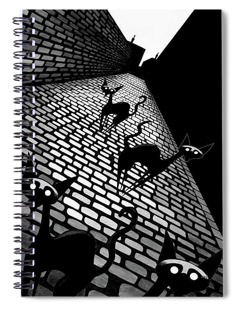 Cats Spiral Notebook featuring the drawing Alley Cats by Andrew Hitchen