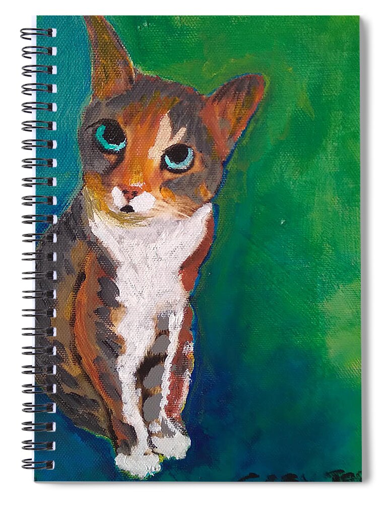 Cat. Pet Portrait Spiral Notebook featuring the painting Alley by Gabby Tary
