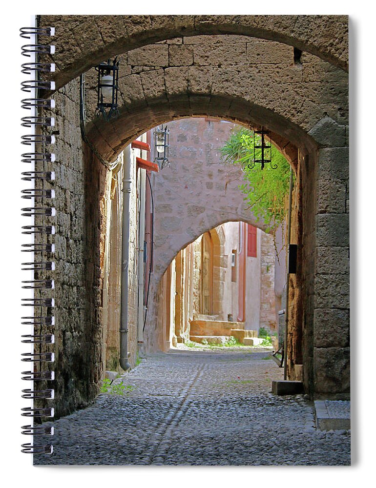 Rhodes Spiral Notebook featuring the photograph Alley with Cat by M Kathleen Warren