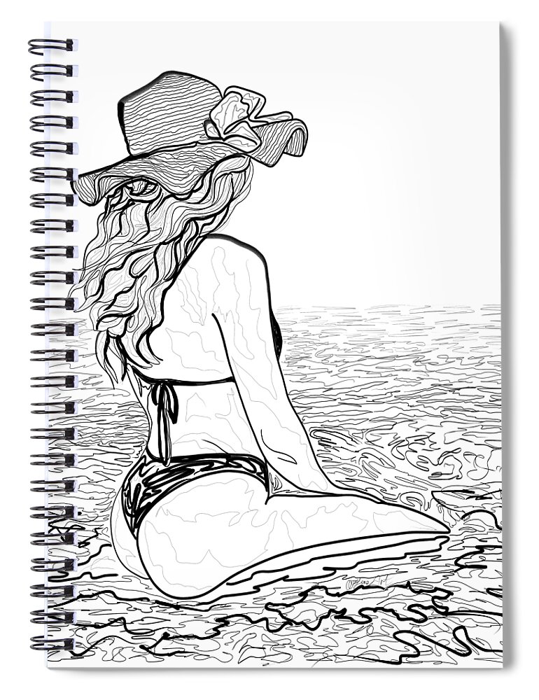 Paradise Found Spiral Notebook featuring the digital art Aloha Moment Line Drawing by OLena Art by Lena Owens - Vibrant DESIGN