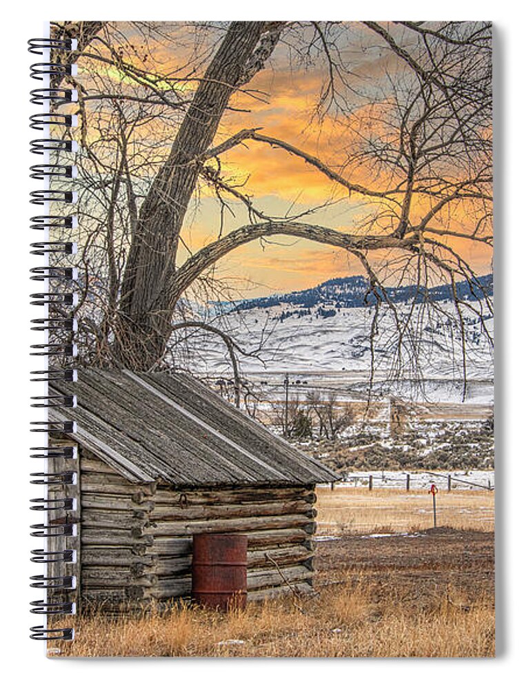 Spiral Notebook featuring the photograph Along the Old Yellowstone Trail for Winter Sunset by Marcy Wielfaert