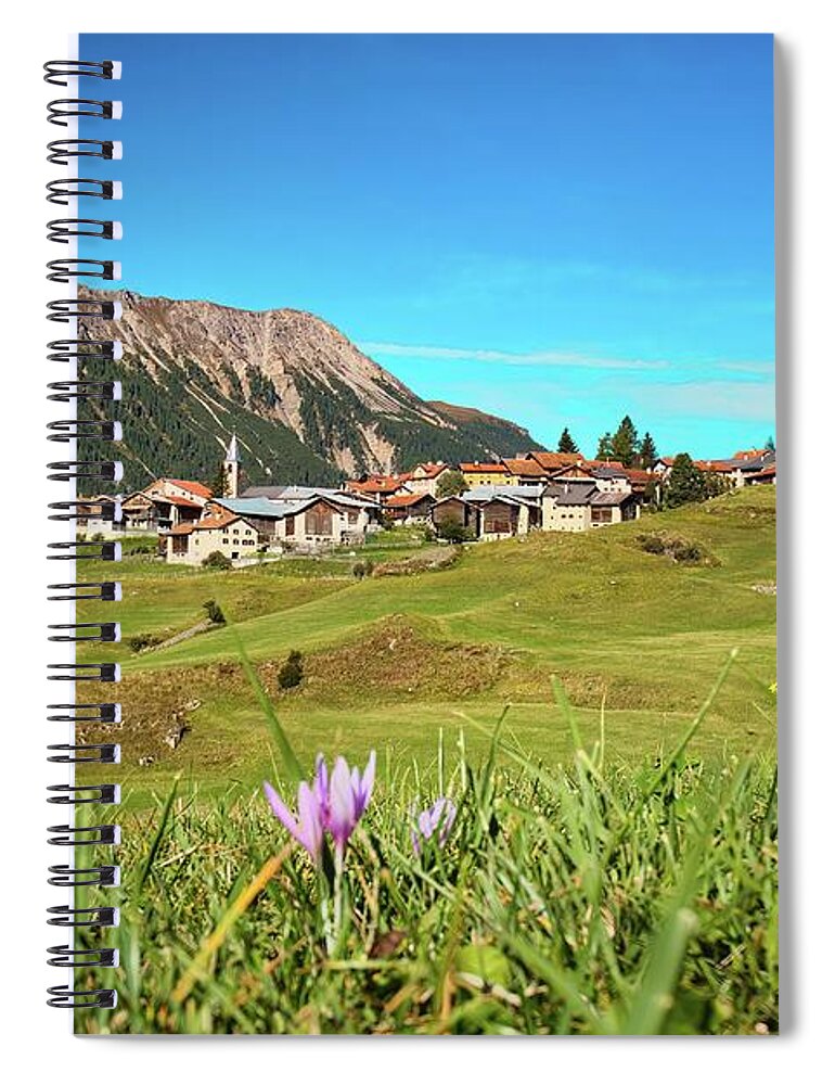 Village Spiral Notebook featuring the photograph Alpine village Latsch by Thomas Nay