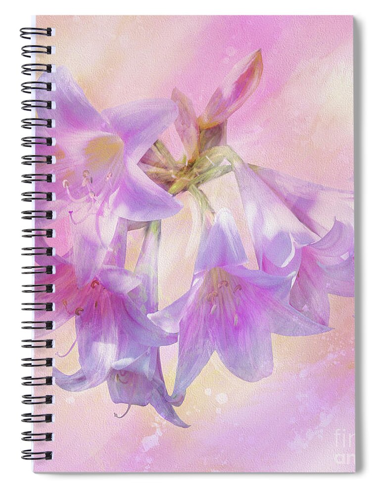 Lily Spiral Notebook featuring the mixed media Amaryllis Belladonna Lilies by Shari Warren