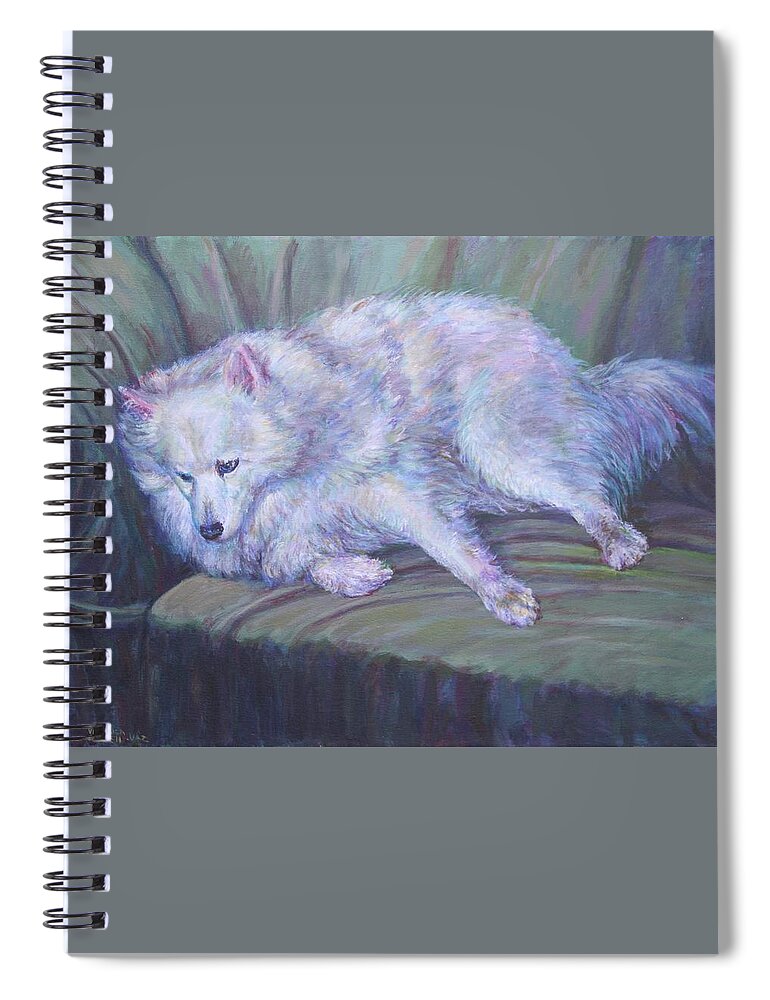 Pet Spiral Notebook featuring the painting America Eskimo Dog by Veronica Cassell vaz