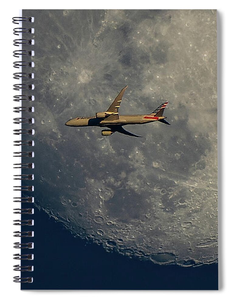 Moon Spiral Notebook featuring the photograph American Airlines Moon Flight by William Jobes