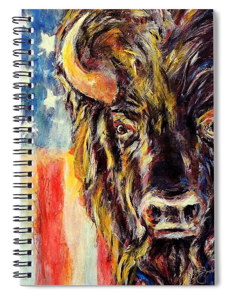 American Buffalo Flag Patriotic Spiral Notebook featuring the painting American Buffalo by John Bohn