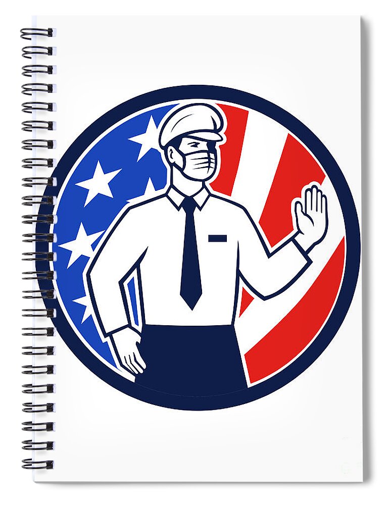 Icon Spiral Notebook featuring the digital art American Immigration Officer Mask Stop Hand Sign Icon by Aloysius Patrimonio