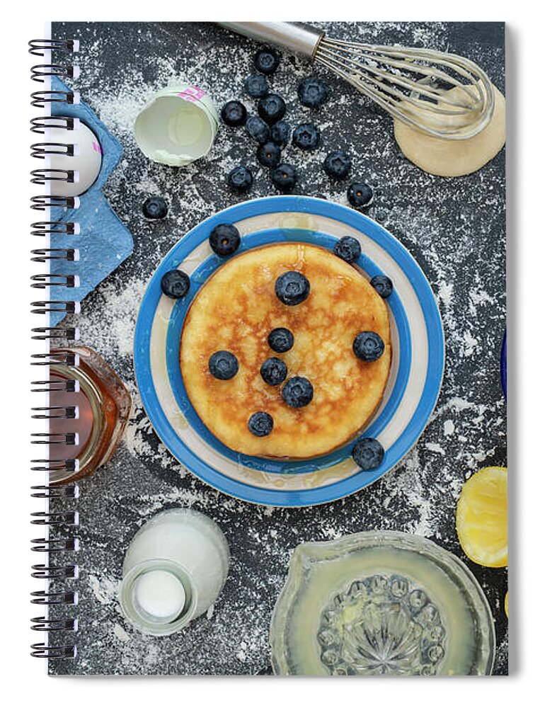 American Style Pancakes Spiral Notebook featuring the photograph American Pancakes and Ingredients Pattern by Tim Gainey