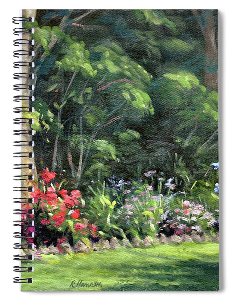 Delphiniums Spiral Notebook featuring the painting America's Garden, the Red,White and Blue by Rick Hansen