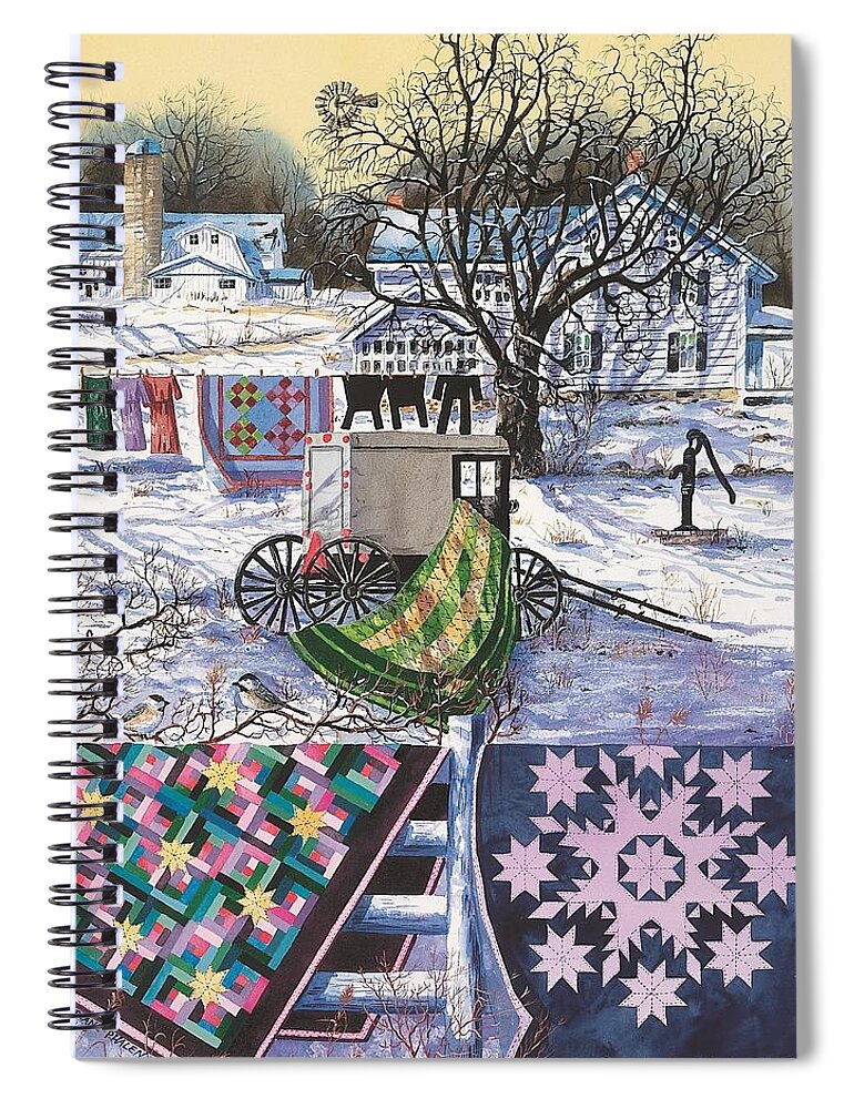 Quilts Spiral Notebook featuring the painting Amish Winter by Diane Phalen