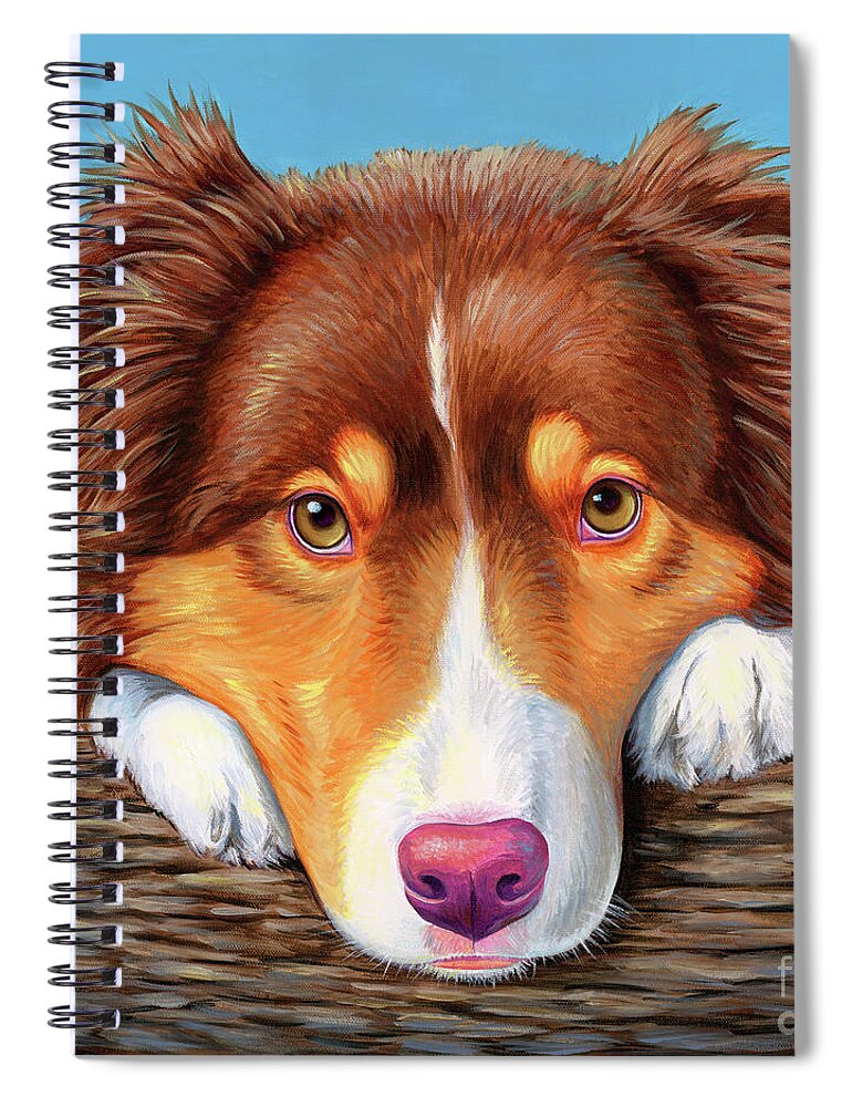 Dog Spiral Notebook featuring the painting Ammo the Red Tricolor Australian Shepherd by Rebecca Wang