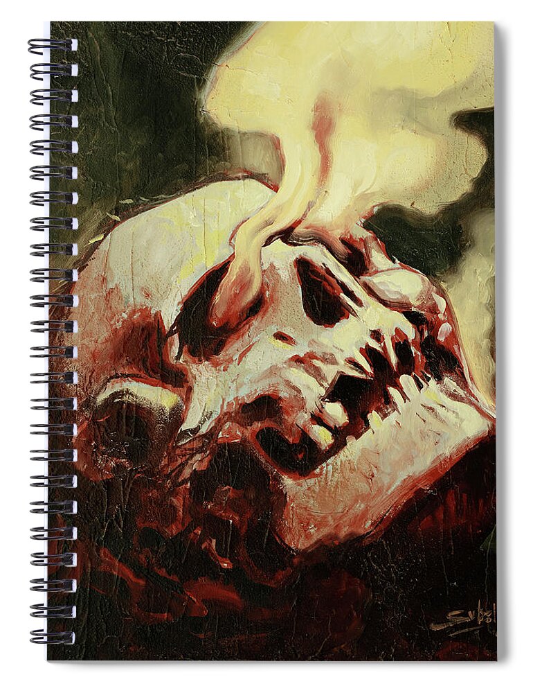 Skull Spiral Notebook featuring the painting Smoking Skull by Sv Bell