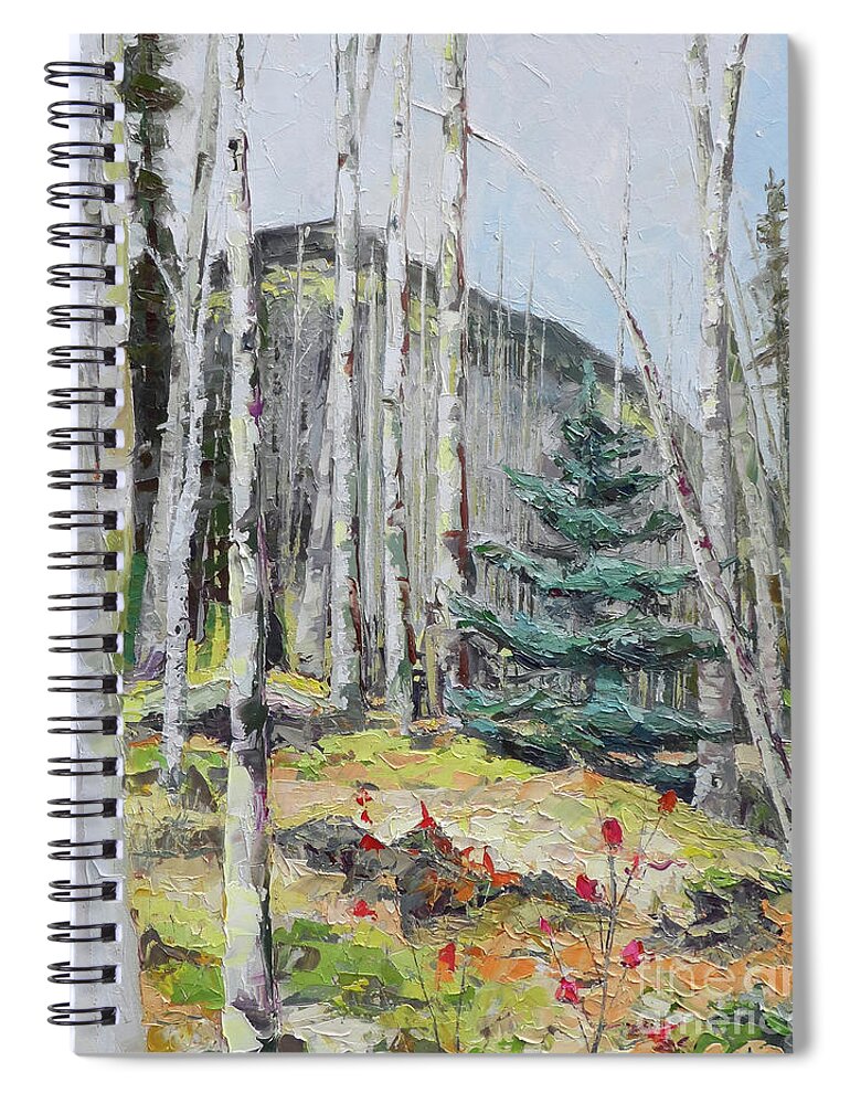 Aspen Spiral Notebook featuring the painting Among the Aspen, 2018 by PJ Kirk