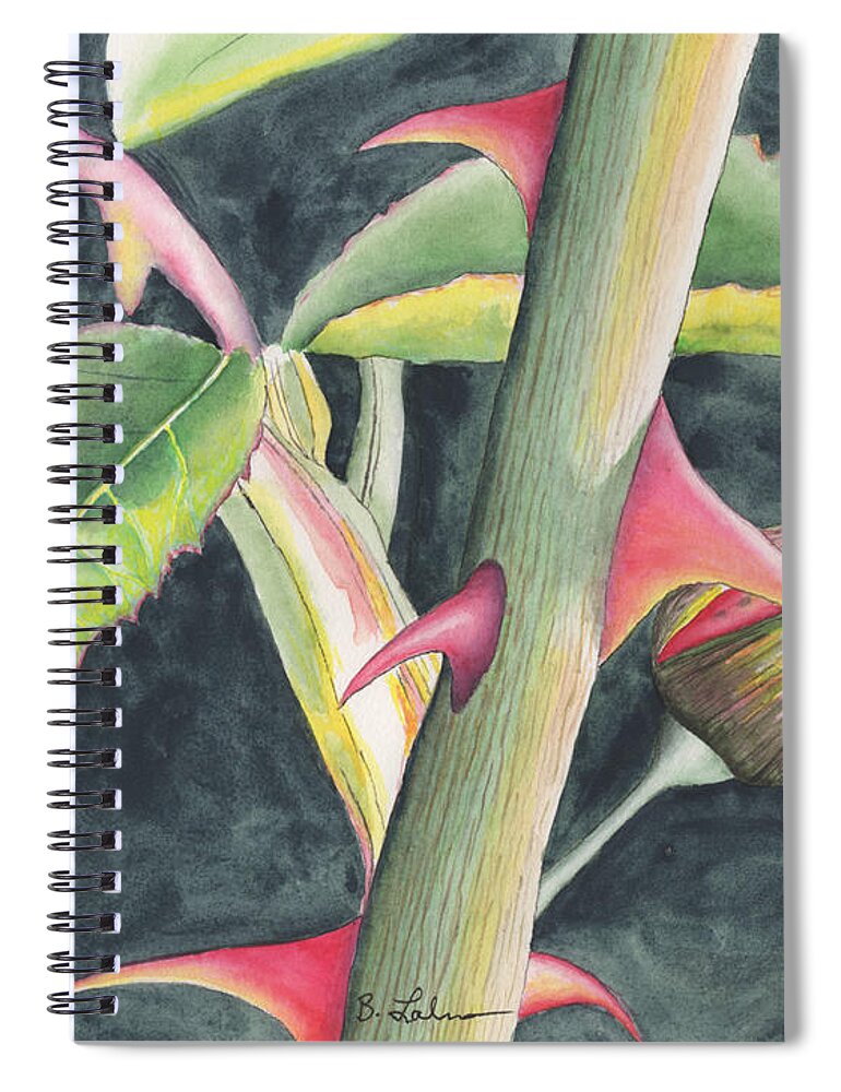 Rose Spiral Notebook featuring the painting Among the Thorns by Bob Labno