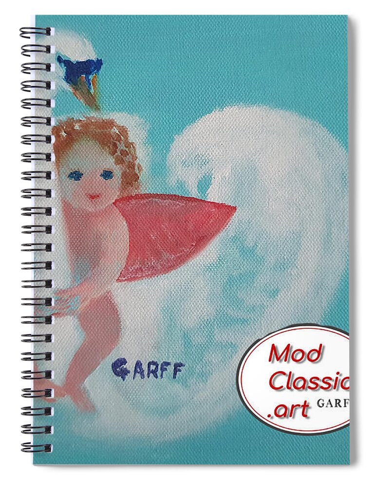 Cupid Spiral Notebook featuring the painting Amorino with Swan ModClassic Art by Enrico Garff
