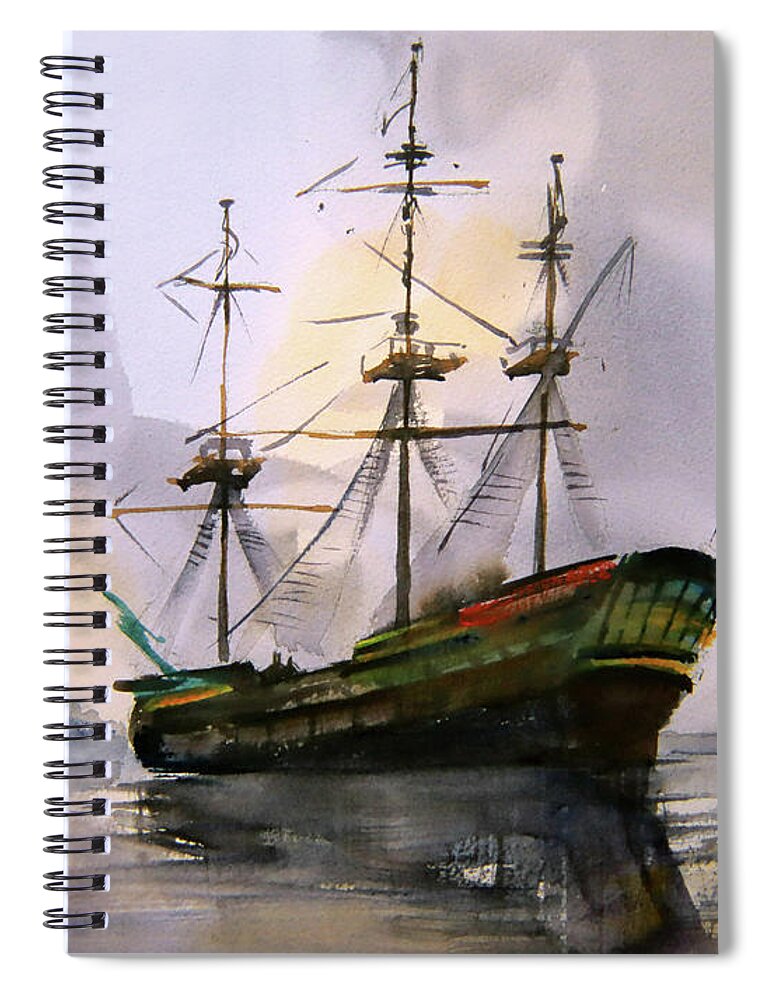 Amsterdam Spiral Notebook featuring the painting Amsterdam Ship in Calm Seas by Shirley Peters