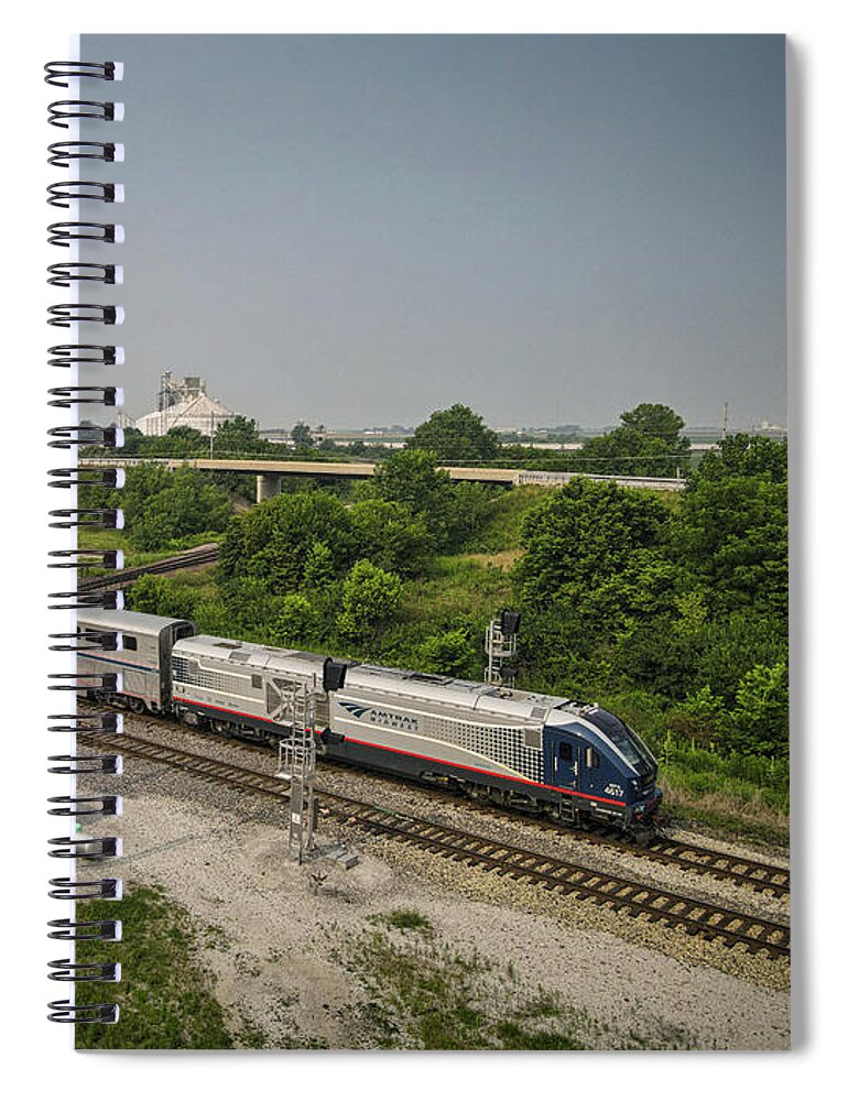 Railroad Spiral Notebook featuring the photograph AMTRAK 390 heads north across the diamond at Tuscola IL by Jim Pearson