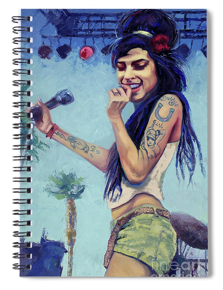Coachella Spiral Notebook featuring the painting Amy Winehouse Coachella Festival, 2017 by PJ Kirk