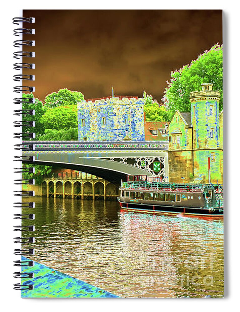 Digital Art Spiral Notebook featuring the photograph An edited picture of a pleasure boat moored on the River Ouse York UK by Pics By Tony