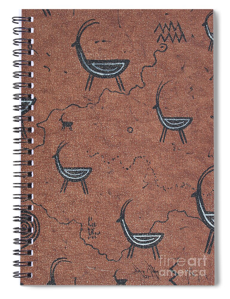 Rock Art Spiral Notebook featuring the painting Anasazi Goats by Doug Miller