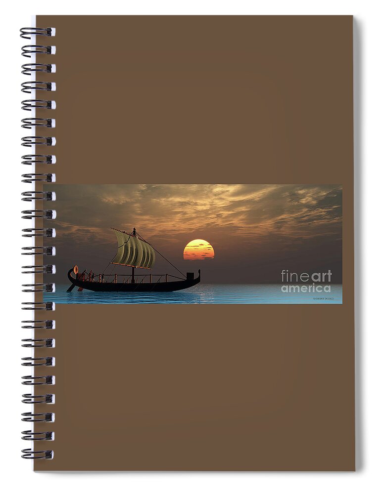Ship Spiral Notebook featuring the digital art Ancient Egyptian Ship by Corey Ford