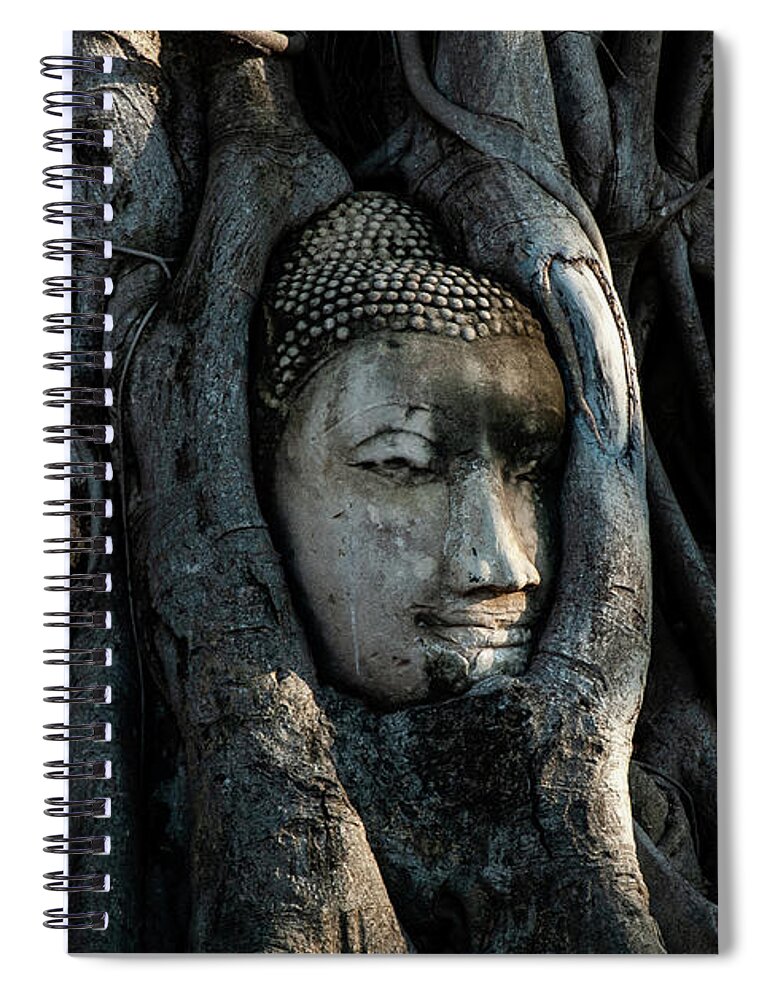 Buddha Spiral Notebook featuring the photograph The Fallen Kingdom - Buddha Statue, Wat Mahathat, Thailand by Earth And Spirit