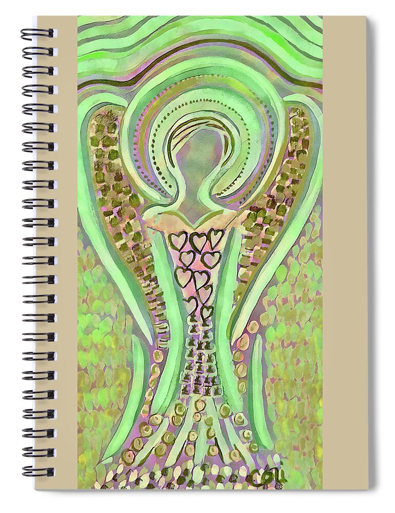 Angel Spiral Notebook featuring the painting Angel by the Sea in Green and Gold by Corinne Carroll